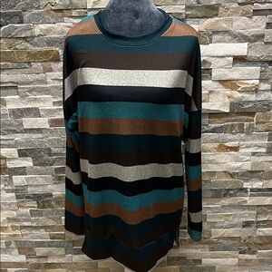 NEW Striped Crewneck Sweater in Teal, Brown, and Black